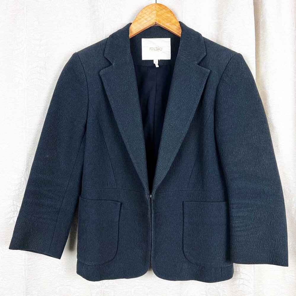Maje textured cropped black blazer